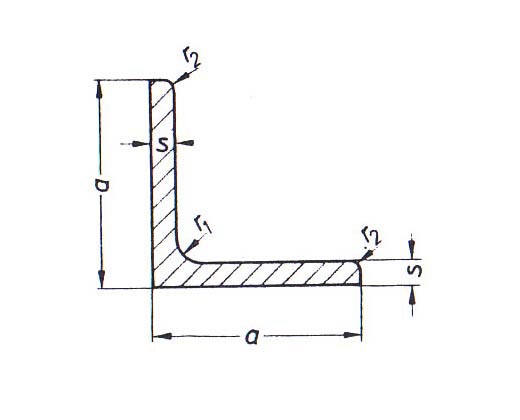 Profil rovnoramenný L z konštrukčnej ocele valcovanej za tepla, DIN 1028, L 45x45x4